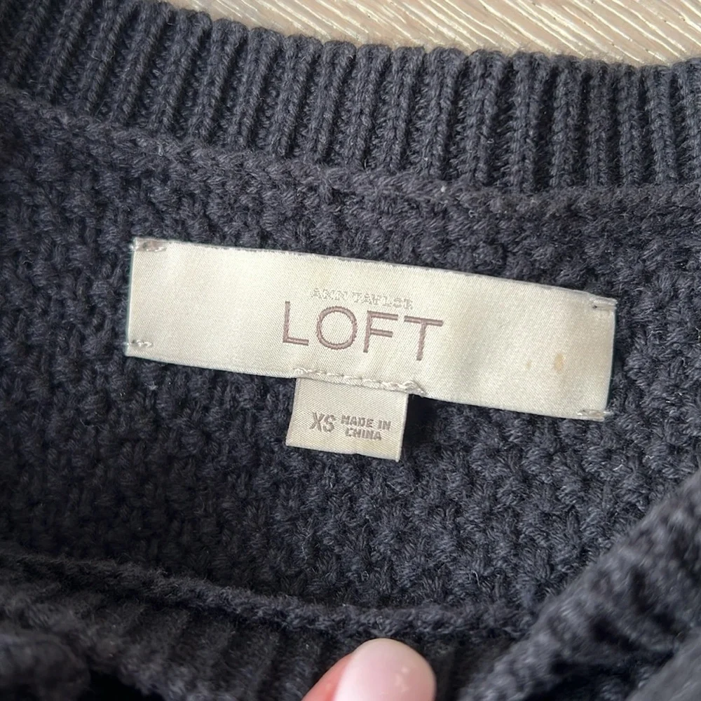 LOFT Black Knit Sweater with Ruffle Sleeves
